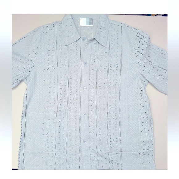 KITH NWT EXCLUSIVE STITCHED PATTERN Cotton Eyelet Boxy button down shirt SIZE L - Picture 2 of 7